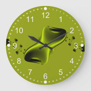 Grande Horloge Ronde Fractale vert néon et noir