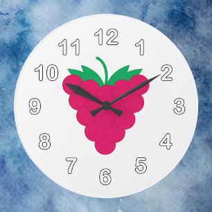 Grande Horloge Ronde Framboise Rose Fruit aux Chiffres