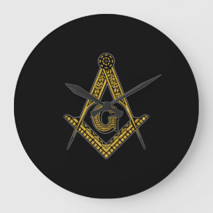 Grande Horloge Ronde Franc-maçon (noir et or)