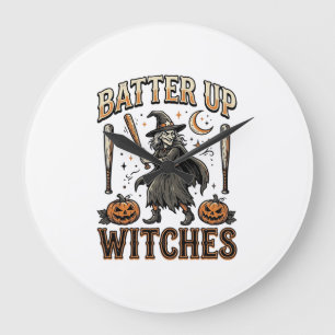 Grande Horloge Ronde Frappez les sorcières Vintage Halloween Baseball D