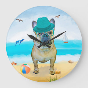 Grande Horloge Ronde French Bulldog sur la plage