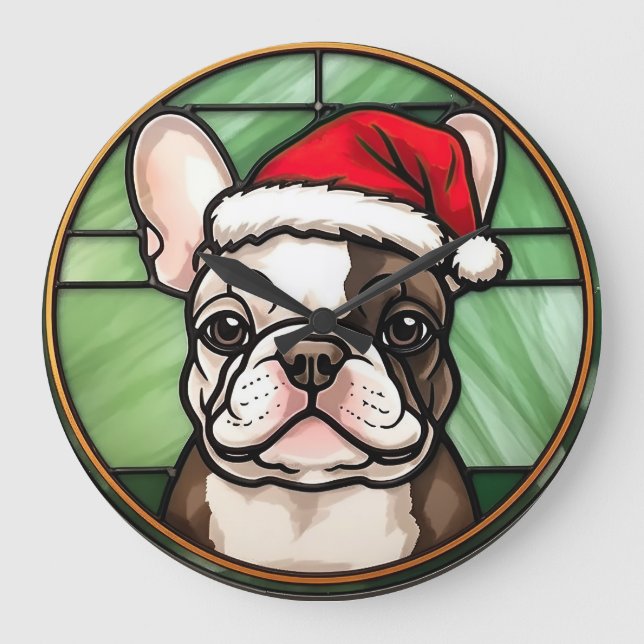 Grande Horloge Ronde French Bulldog Vitrail Christmas (Recto)