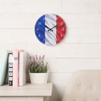 Grande Horloge Ronde French Flag Wall Clock — Waving Flag Design