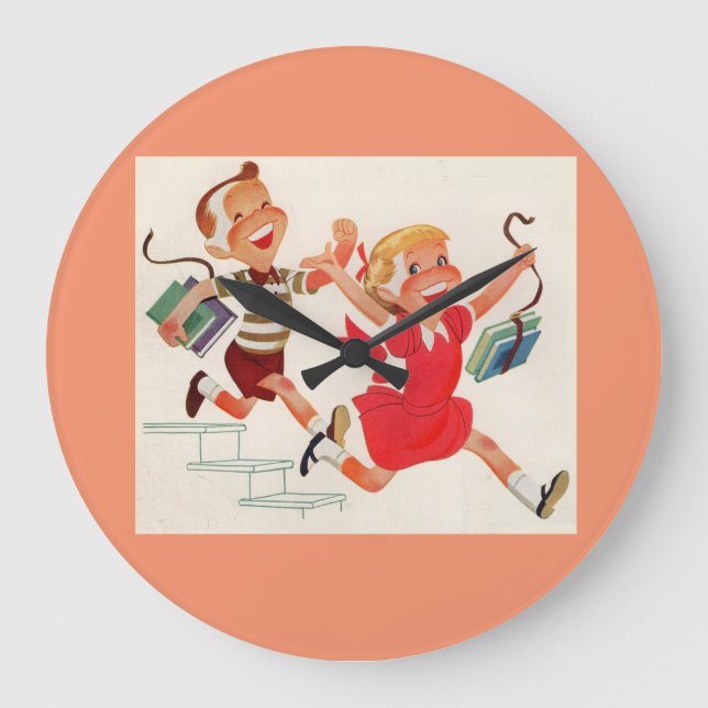 Grande Horloge Ronde frère et sœur en route pour l'école (Recto)