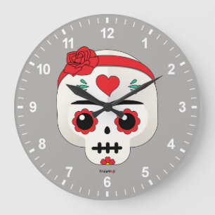 Grande Horloge Ronde Frida Kahlo   FridaMoji - crâne de sucre