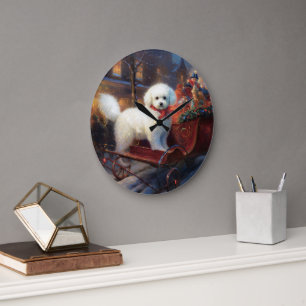 Grande Horloge Ronde Frise de Bichon Frise Festin de Noël