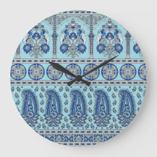 Grande Horloge Ronde Frontière asiatique de Paisley : Design traditionn