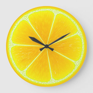 Grande Horloge Ronde Fruit de citron jaune d'agrumes