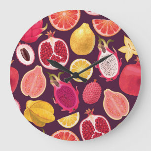 Grande Horloge Ronde Fruit exotique : coloré sans soudure motif