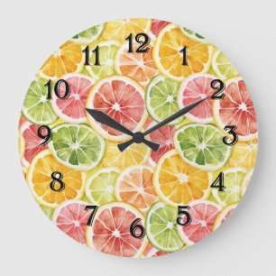Grande Horloge Ronde Fruits Citron Vert Citron Orange Pamplemousse
