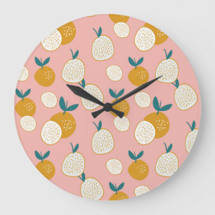 Grande Horloge Ronde Fruits colorés, motif arrière - plan sans soudure.