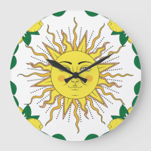 Grande Horloge Ronde Fruits de citron tropicaux, Face Soleil.
