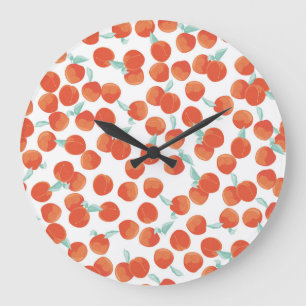 Grande Horloge Ronde Fruits de pêche, motif d'été.
