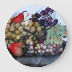 Grande Horloge Ronde Fruits de saison, raisins, poires, vignes