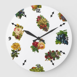 Grande Horloge Ronde Fruits et fleurs vintages
