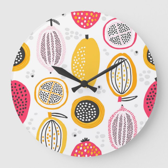 Grande Horloge Ronde Fruits exotiques tirés à la main : été Vintage (Recto)