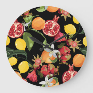 Grande Horloge Ronde Fruits tropicaux : Exotique Arrière - plan sans jo