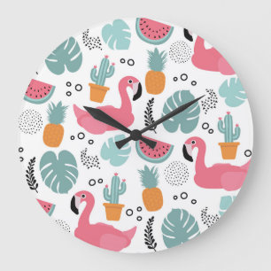 Grande Horloge Ronde Fruits tropicaux : motif répétitif.