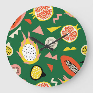 Grande Horloge Ronde Fruits tropicaux : motif transparent et vibrant.