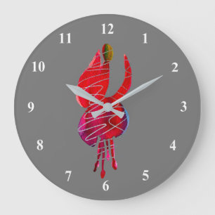 Grande Horloge Ronde Fuchsia abstraite aquarelle florale