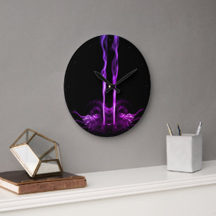 Grande Horloge Ronde Fumée de dragon noir et violet