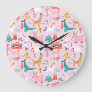 Grande Horloge Ronde Fun de Noël : Animal Motif sans Seamless.