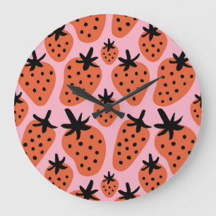 Grande Horloge Ronde Fun fraise, design artisanal sans couture.