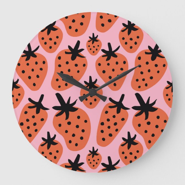 Grande Horloge Ronde Fun fraise, design artisanal sans couture. (Recto)