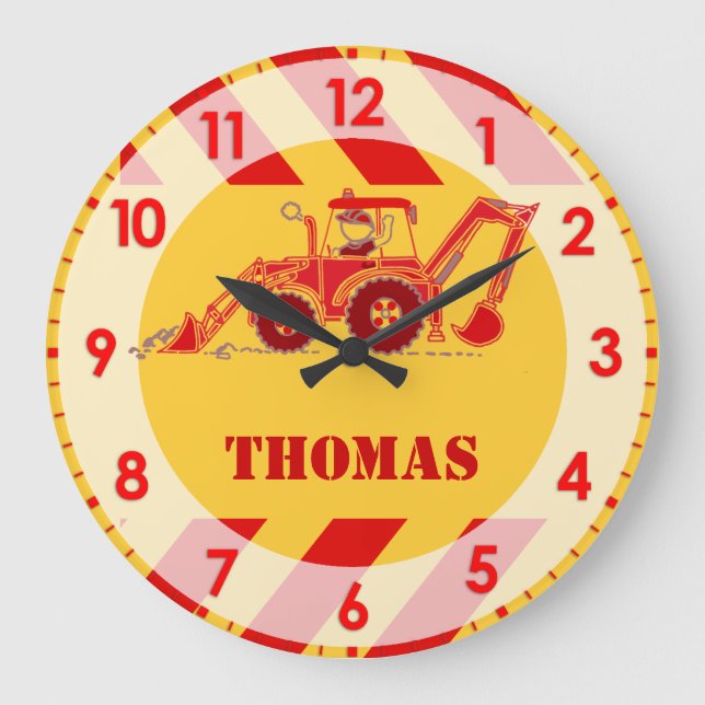 Grande Horloge Ronde Fun kids tracteur digger wall clock (Recto)