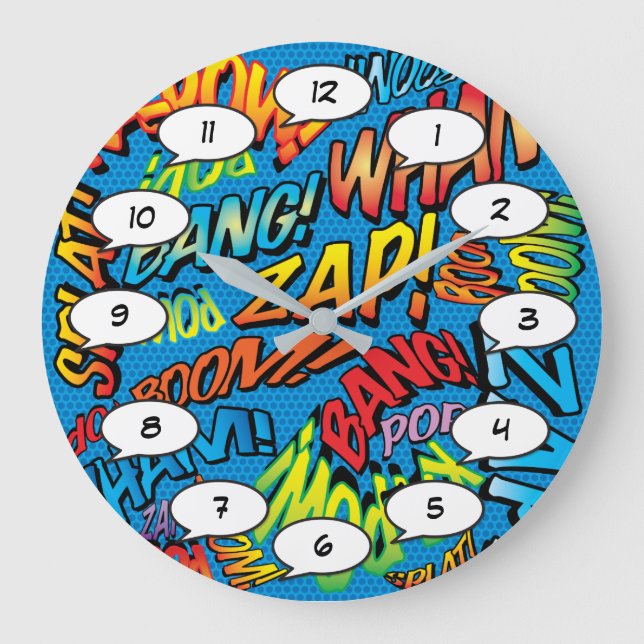 Grande Horloge Ronde Fun Retro Comic Book pop Art Sounds (Recto)