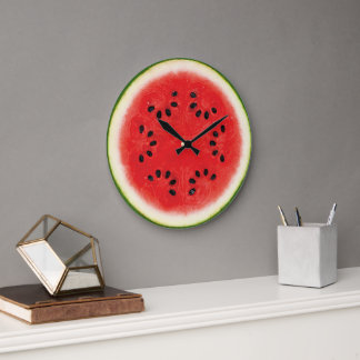 Grande Horloge Ronde Fun Watermelon Rouge Summer Fruit Slice Motif