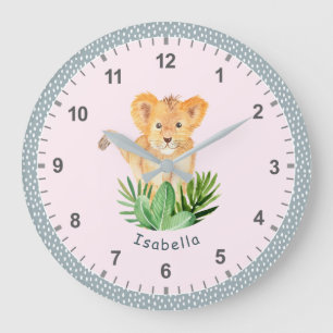 Grande Horloge Ronde Fun Wild Animal Jungle Safari Kids Menacom Decor