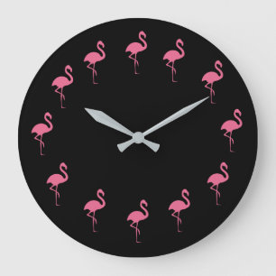 Grande Horloge Ronde Funny Flamants roses Tropical Rose