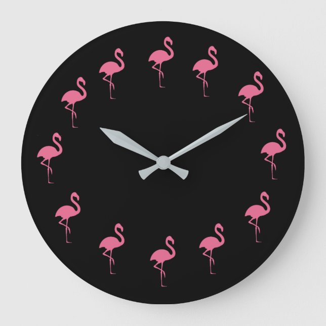 Grande Horloge Ronde Funny Flamants roses Tropical Rose (Recto)