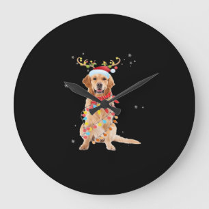 Grande Horloge Ronde Funny Golden Retriever Christmas Tree Santa Renne