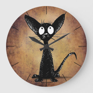 Grande Horloge Ronde Funny Petit Chat noir