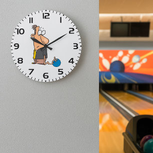 Grande Horloge Ronde Funny Sad Bowler caractère avec Bowling Ball