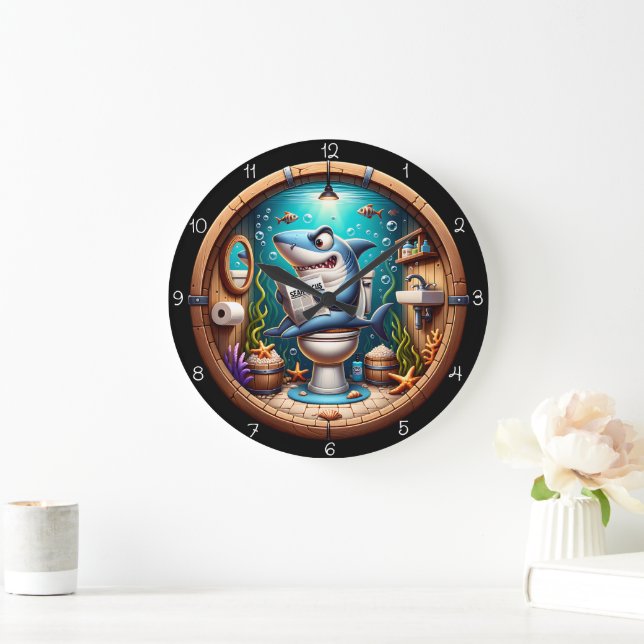 Grande Horloge Ronde Funny Shark Toilet (Maison)