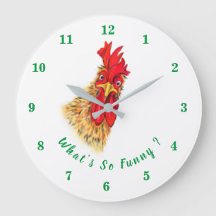 Grande Horloge Ronde Funny Surpris Curious Rooster - Ce qui est si drô