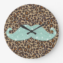 Funny Teal Green Bling Mustache And Animal Print