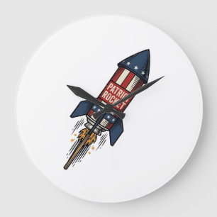 Grande Horloge Ronde Fusée Patriot 4 juillet Conception de feux d'artif