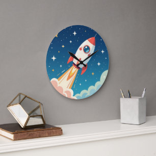 Grande Horloge Ronde Fusée spatiale mignonne qui décolle