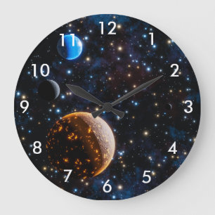Grande Horloge Ronde Galaxie avec étoiles et planètes