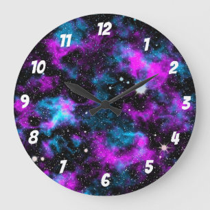 Grande Horloge Ronde Galaxie cosmique violette et bleue