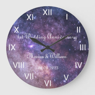 Grande Horloge Ronde Galaxy Mariage papier Anniversaire chiffres romain