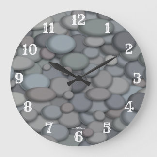 Grande Horloge Ronde Galets de rivière avec des nombres blancs