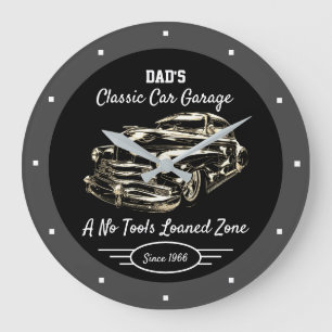 Grande Horloge Ronde Garage de voiture classique Papa ou nom de quelqu'