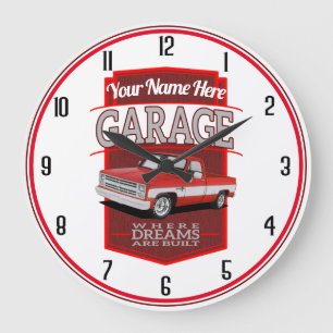 Grande Horloge Ronde Garage personnalisé Red C10