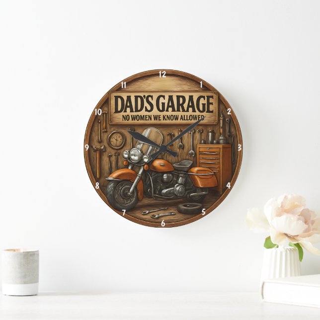 Grande Horloge Ronde Garage rustique Thème Moto Outils pour les hommes (Maison)
