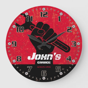 Grande Horloge Ronde Garage Tools Homme Cave Personnalisable Retro Styl